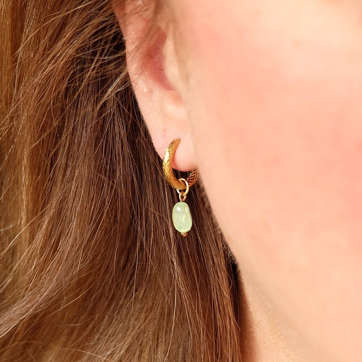 Prehnite Gemstone Hoop Earrings