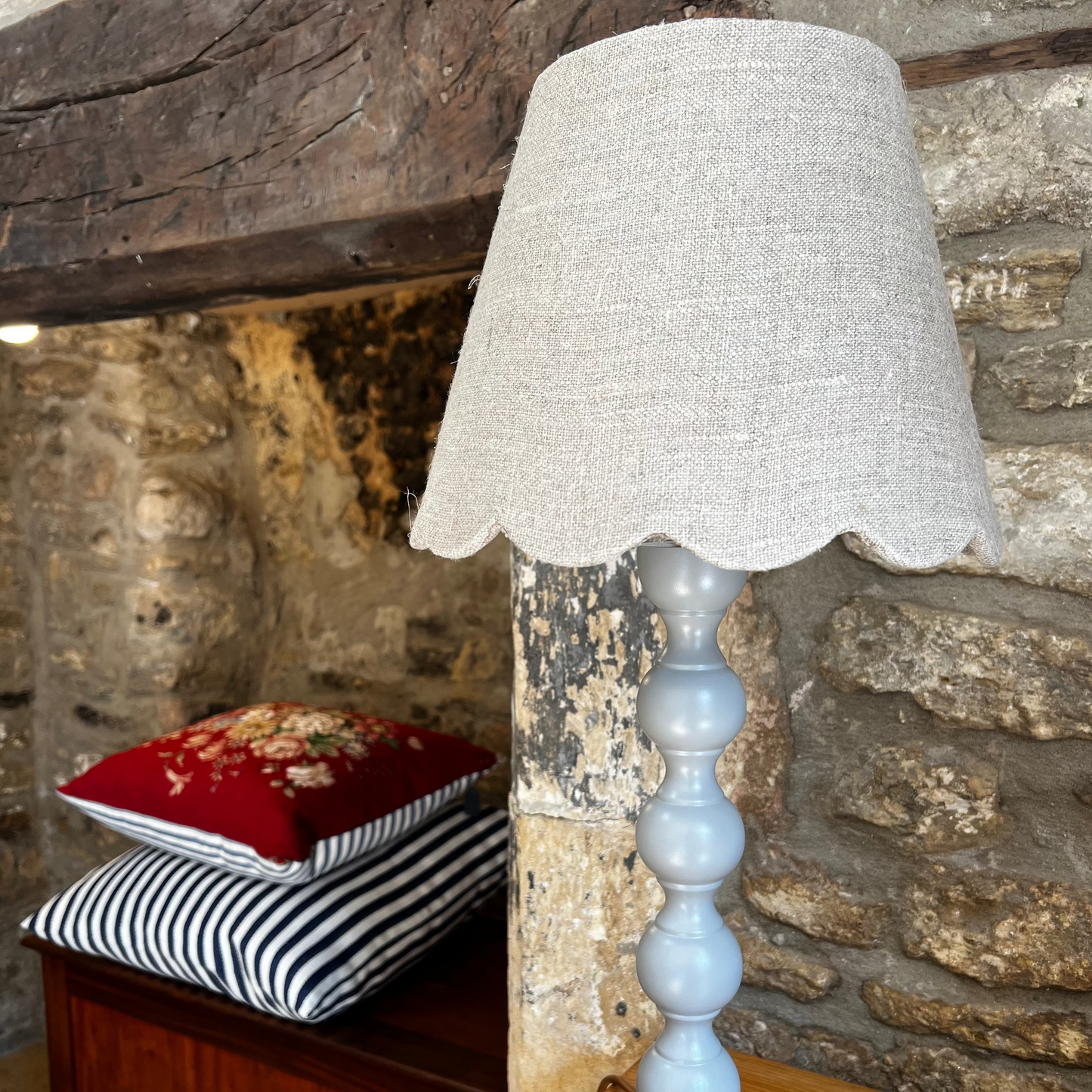 Wooden Turned Bobbin Lamp in Stone