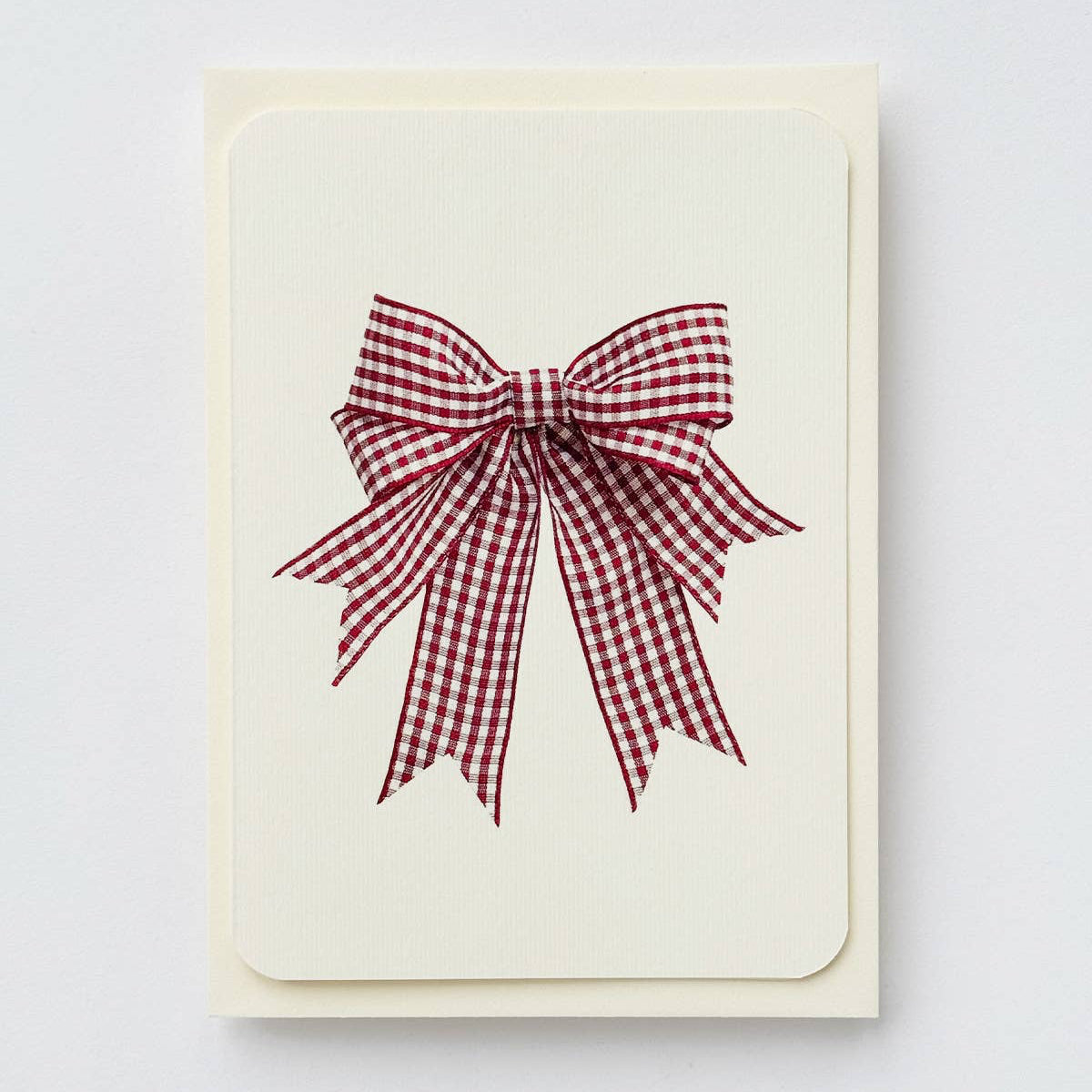 Double Tail Red Gingham Bow Greeting Card
