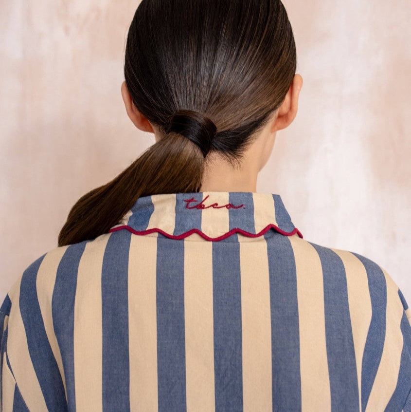 Cotton Pyjamas in Navy Stripe