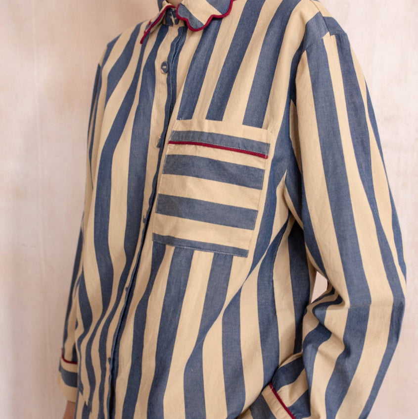 Cotton Pyjamas in Navy Stripe