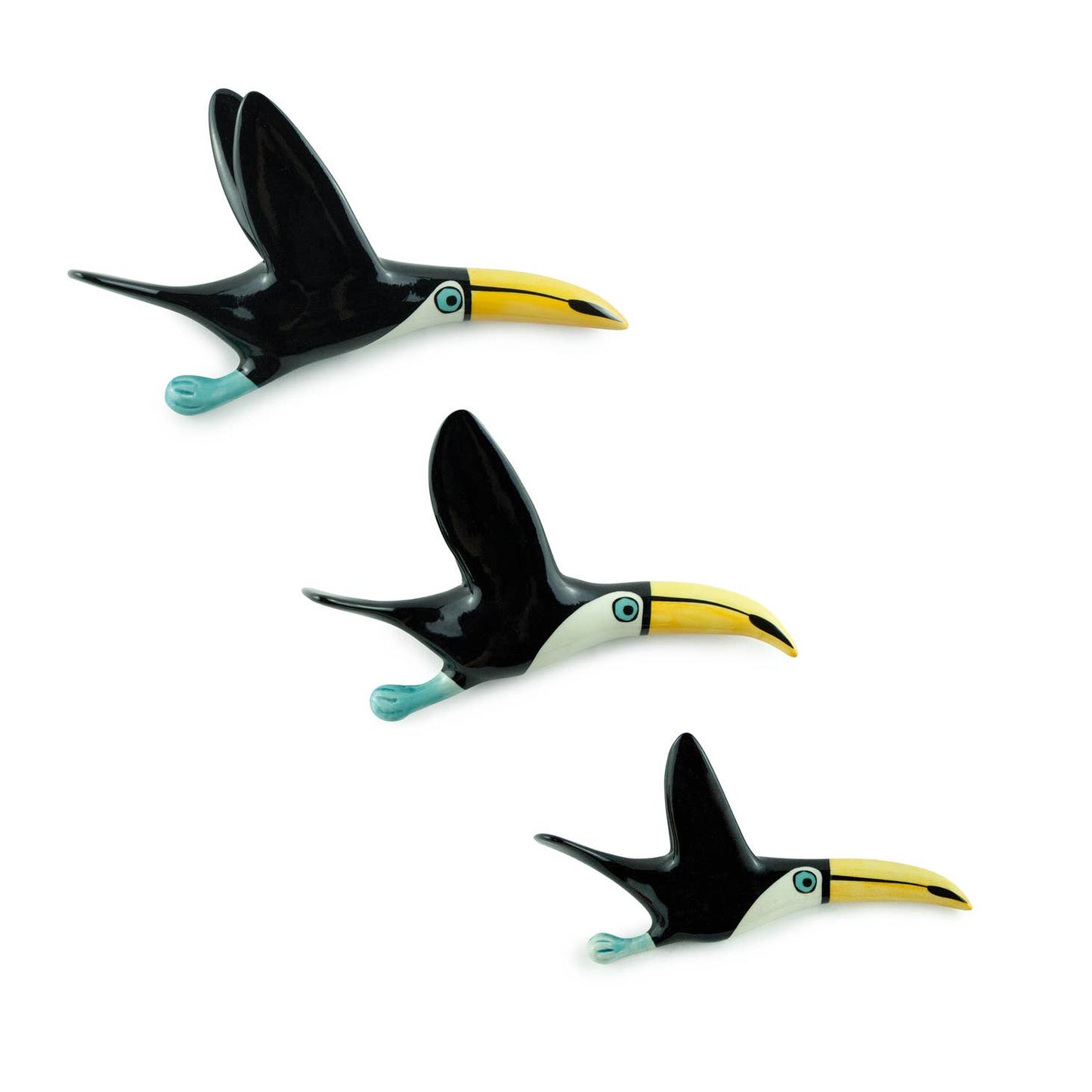 Wall-mounted Handmade Ceramic Flying Toucan Trio