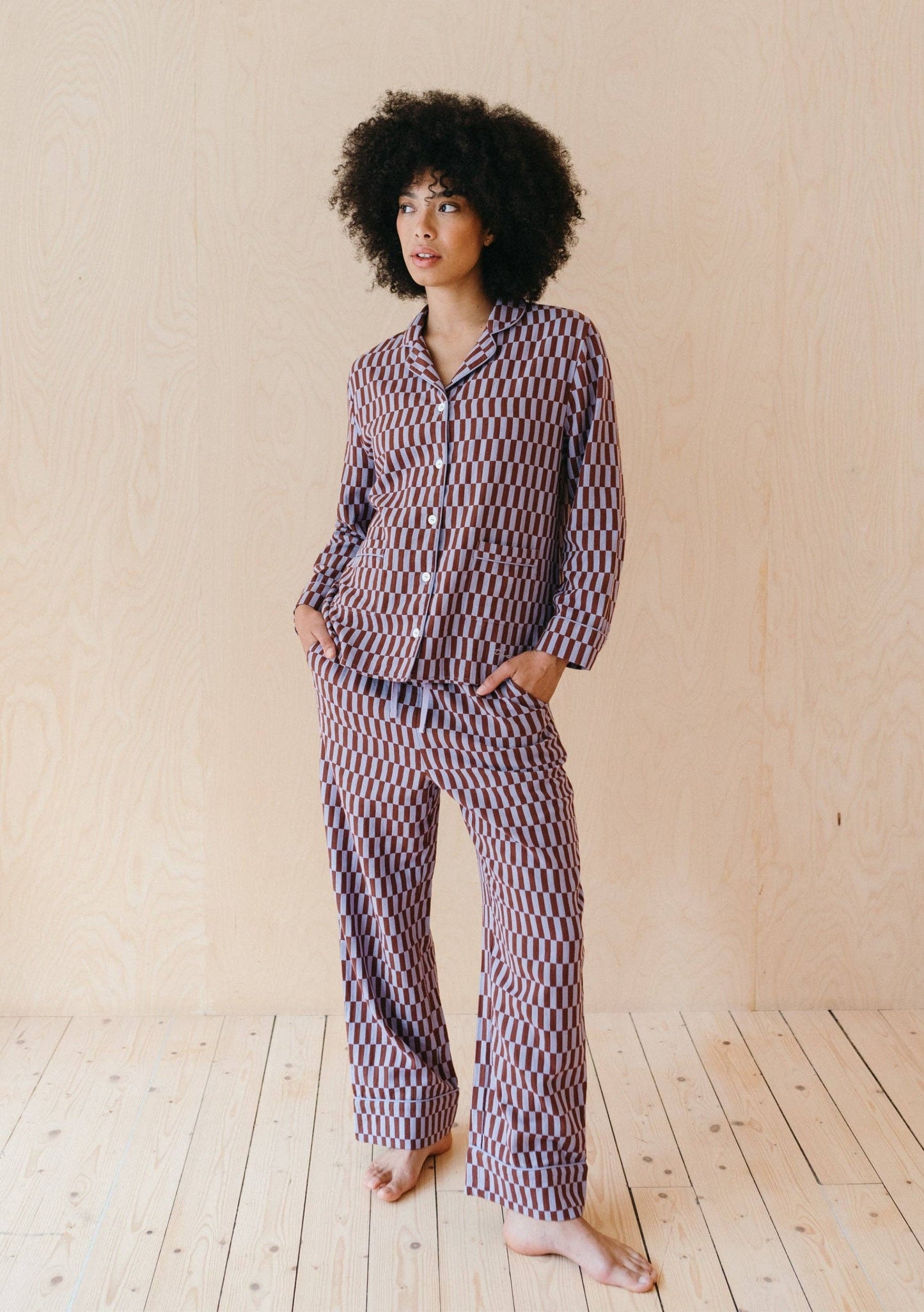 Cotton Pyjamas in Lilac Checkerboard