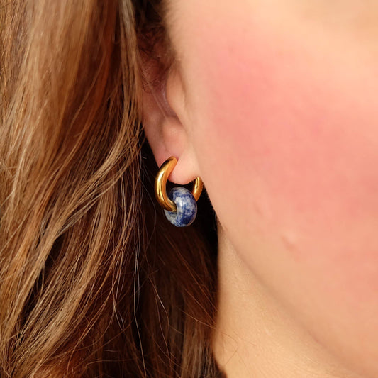 Chubby Gold Gemstone Hoop Earrings