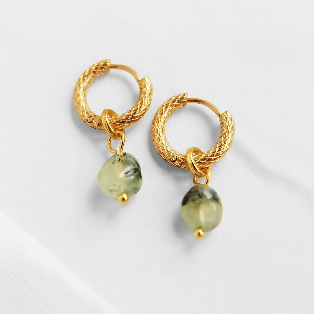 Prehnite Gemstone Hoop Earrings