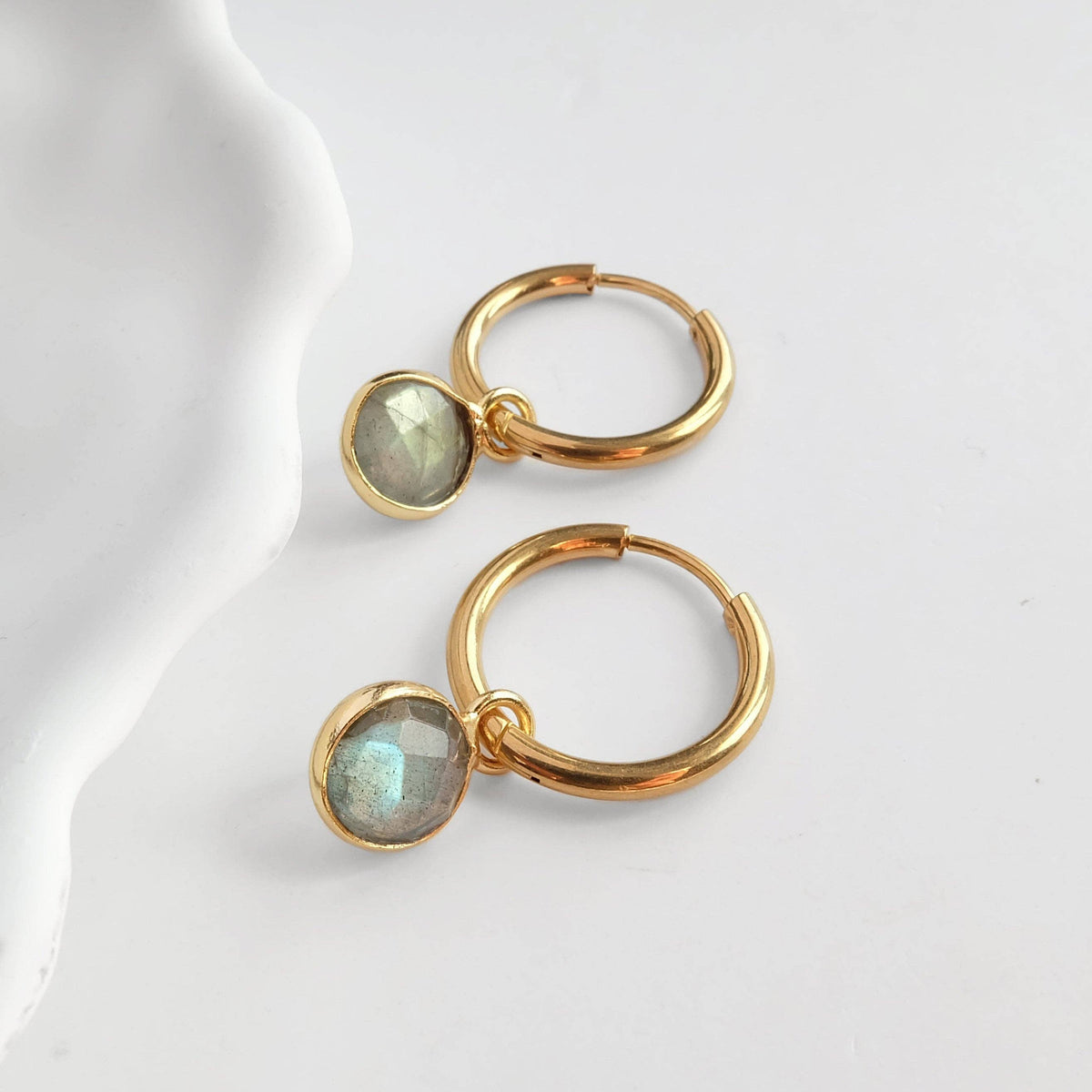 Labradorite Gold Hoop Earrings