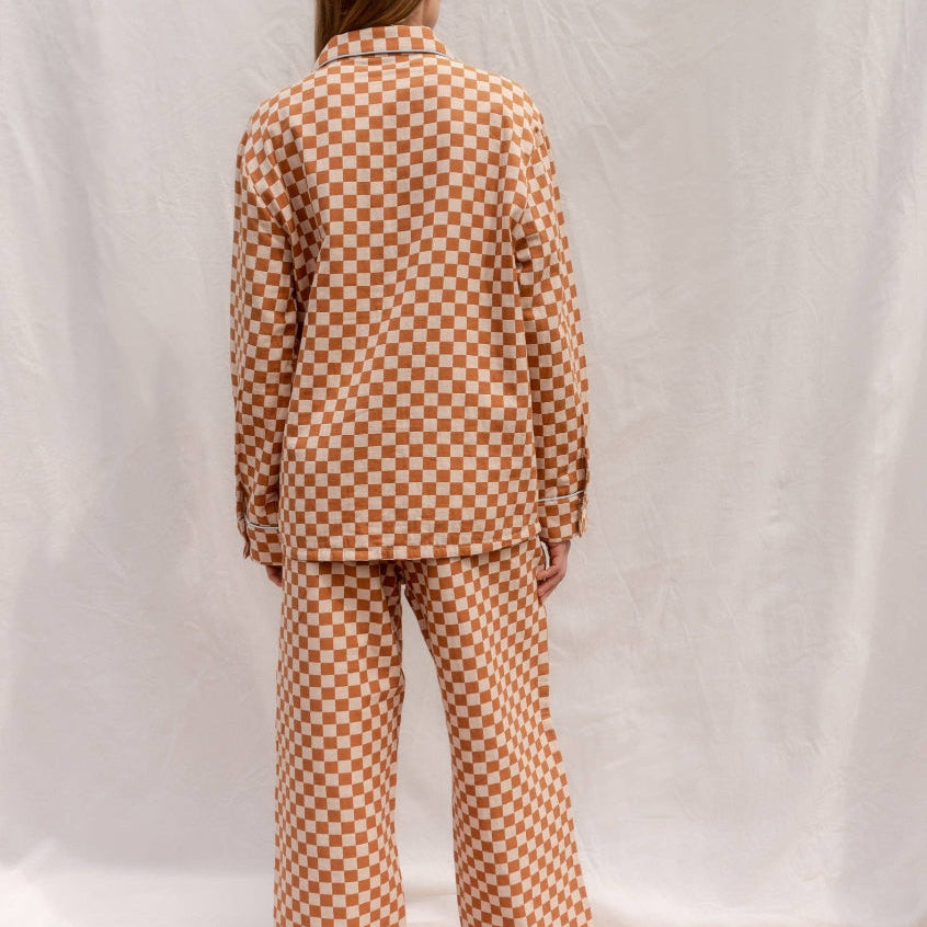 Tbco Pyjamas TBCo Cotton Pyjamas in Honey Checkerboard – New Romantic