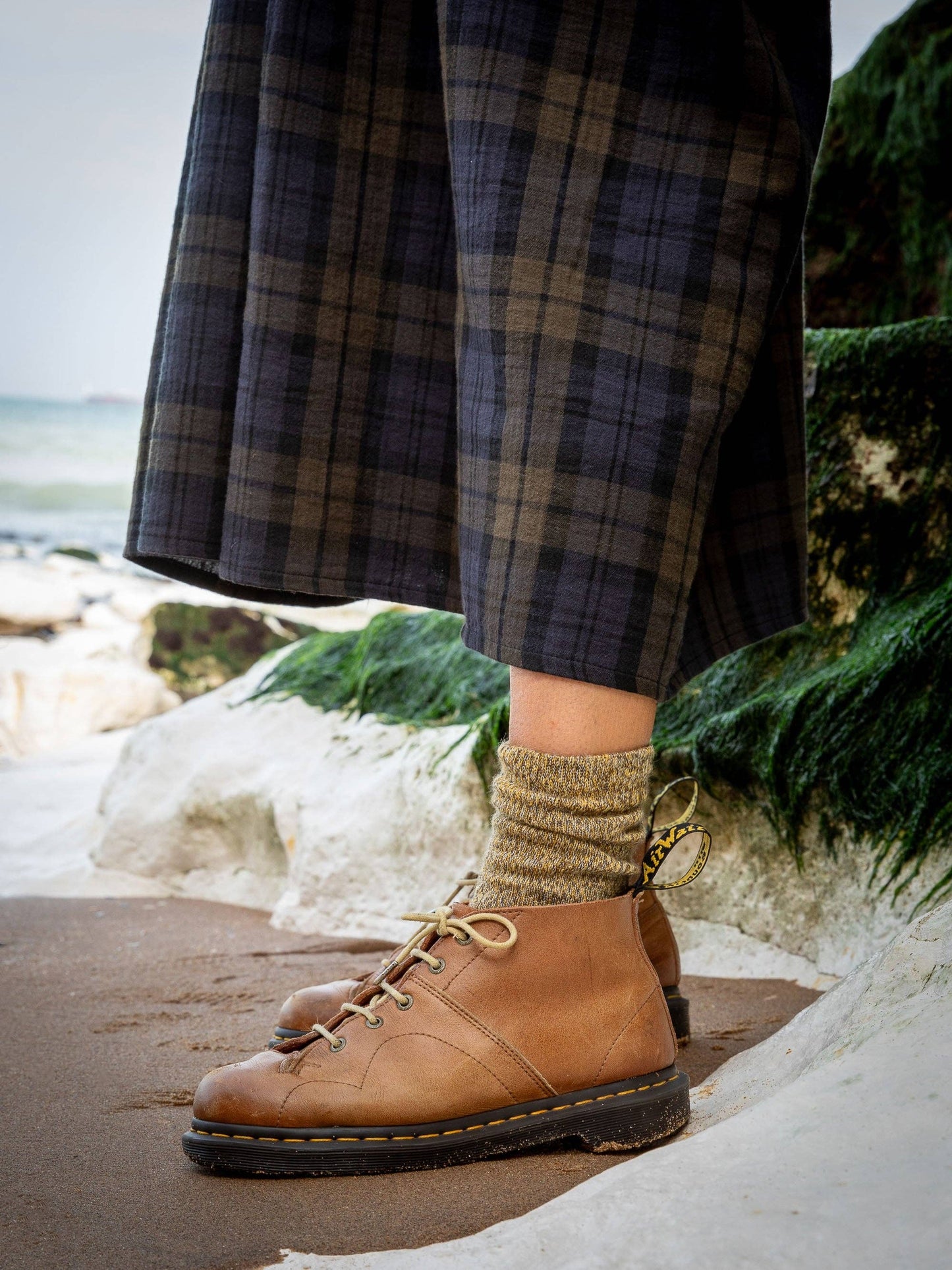 Fine Merino Wool Socks | Dark Yellow Marl