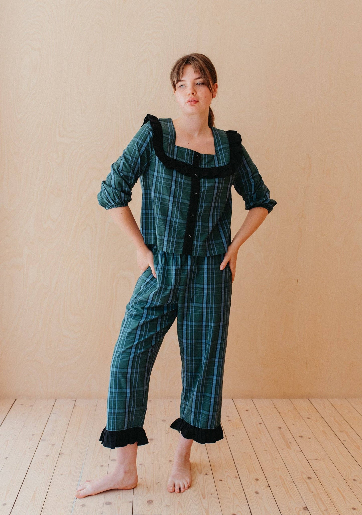 Cotton Pyjamas in Green Tartan