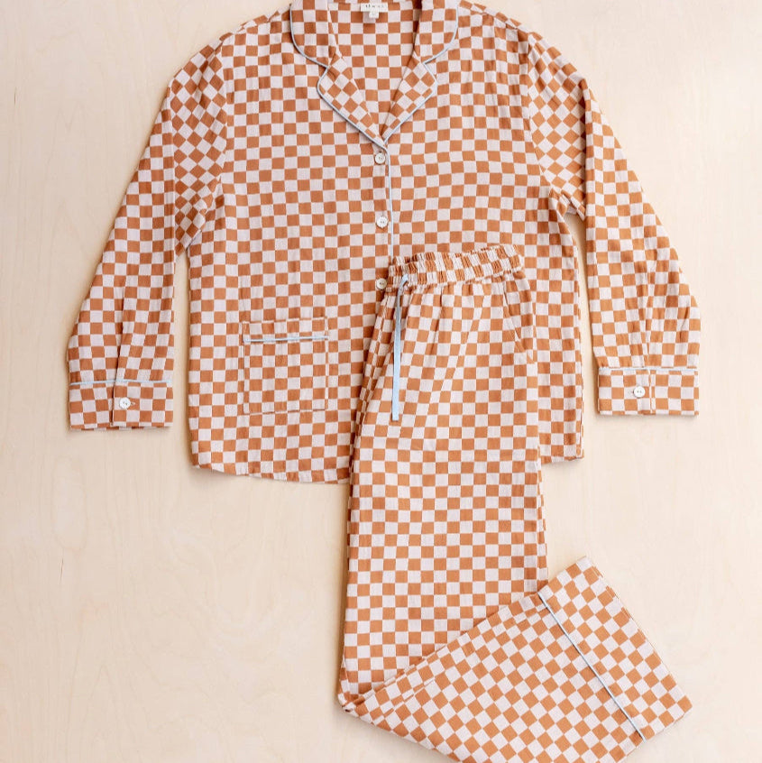 Tbco Pyjamas TBCo Cotton Pyjamas in Honey Checkerboard – New Romantic