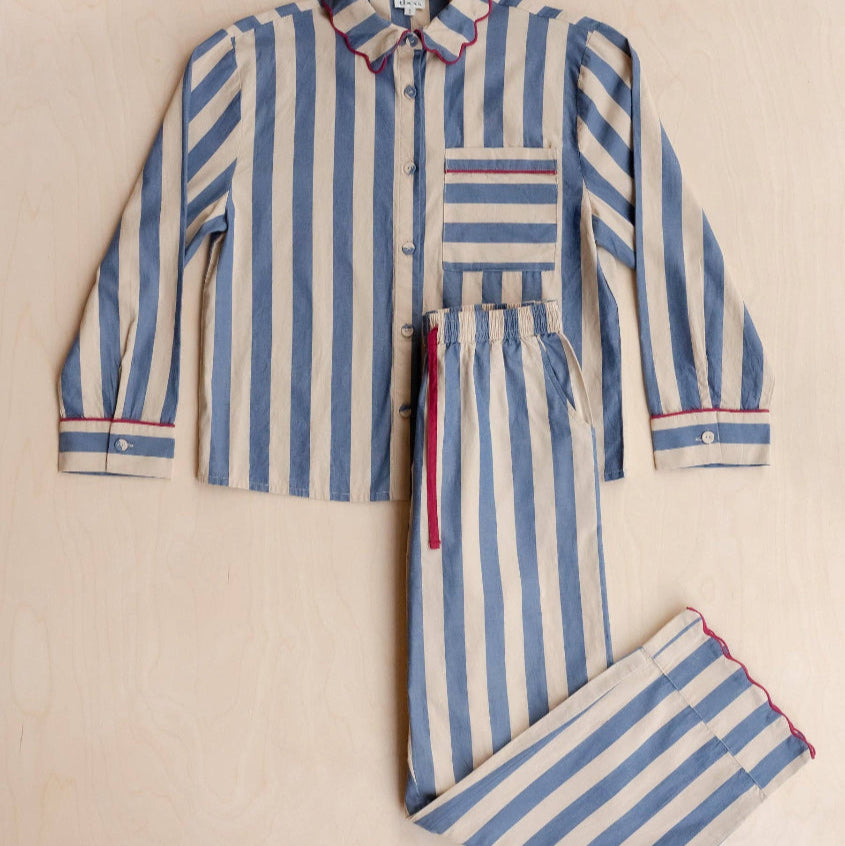 Cotton Pyjamas in Navy Stripe