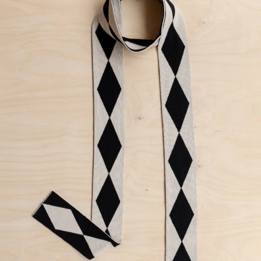 Merino Wool Skinny Scarf in Black Harlequin