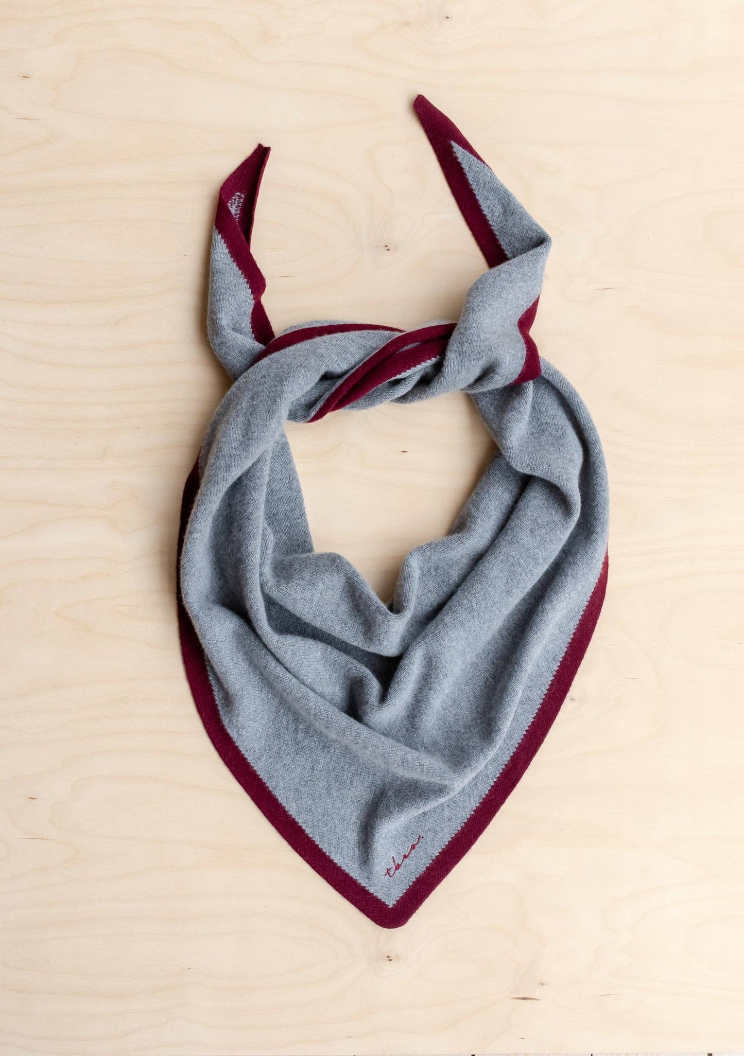 Large Merino Wool Triangle Scarf in Charcoal & Burgundy