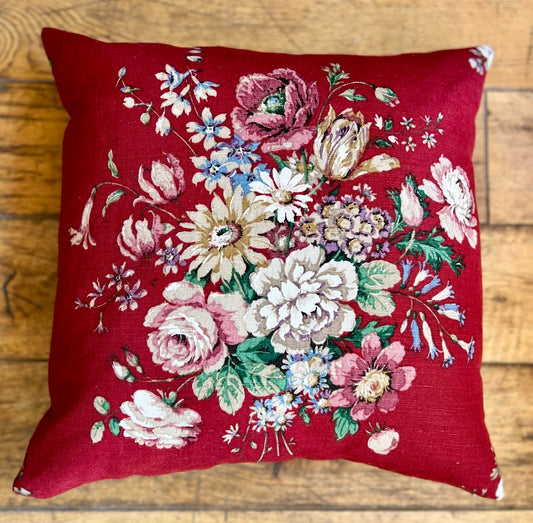 Pink and red reversible Vintage Sanderson cushion - Size Medium | New Romantic
