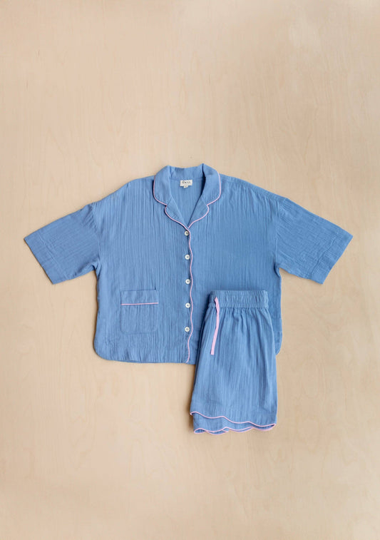 Cotton Pyjamas in Cornflower Scallop