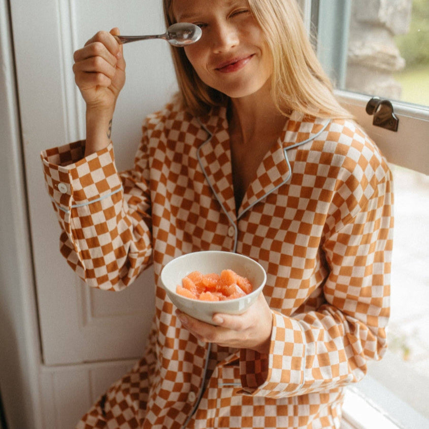 Cotton Pyjamas in Honey Checkerboard