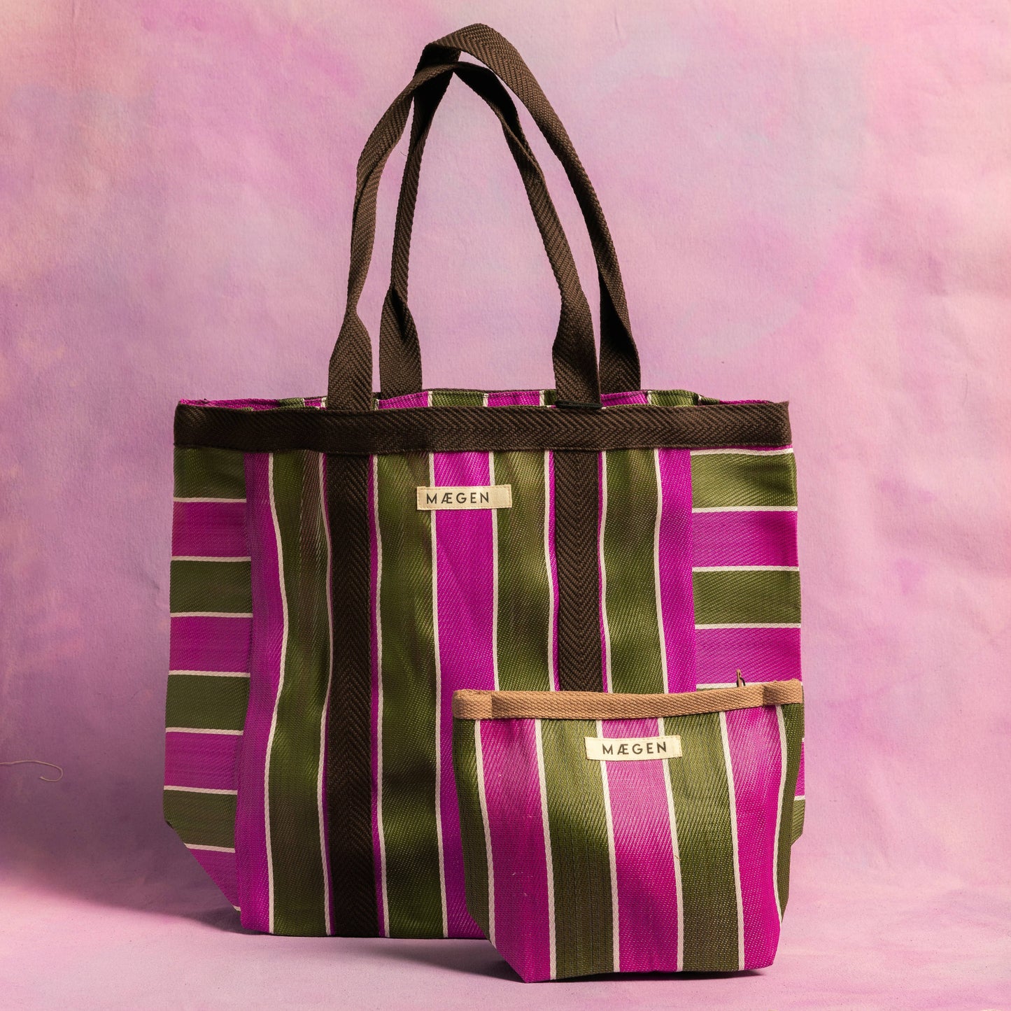 Magen Striped Pouch - Brown, Olive, Pink