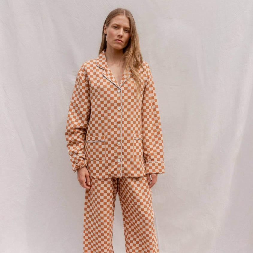 Tbco Pyjamas TBCo Cotton Pyjamas in Honey Checkerboard – New Romantic