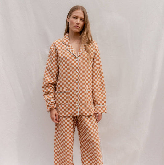 Cotton Pyjamas in Honey Checkerboard
