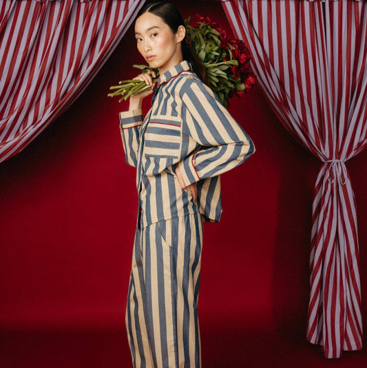 Cotton Pyjamas in Navy Stripe