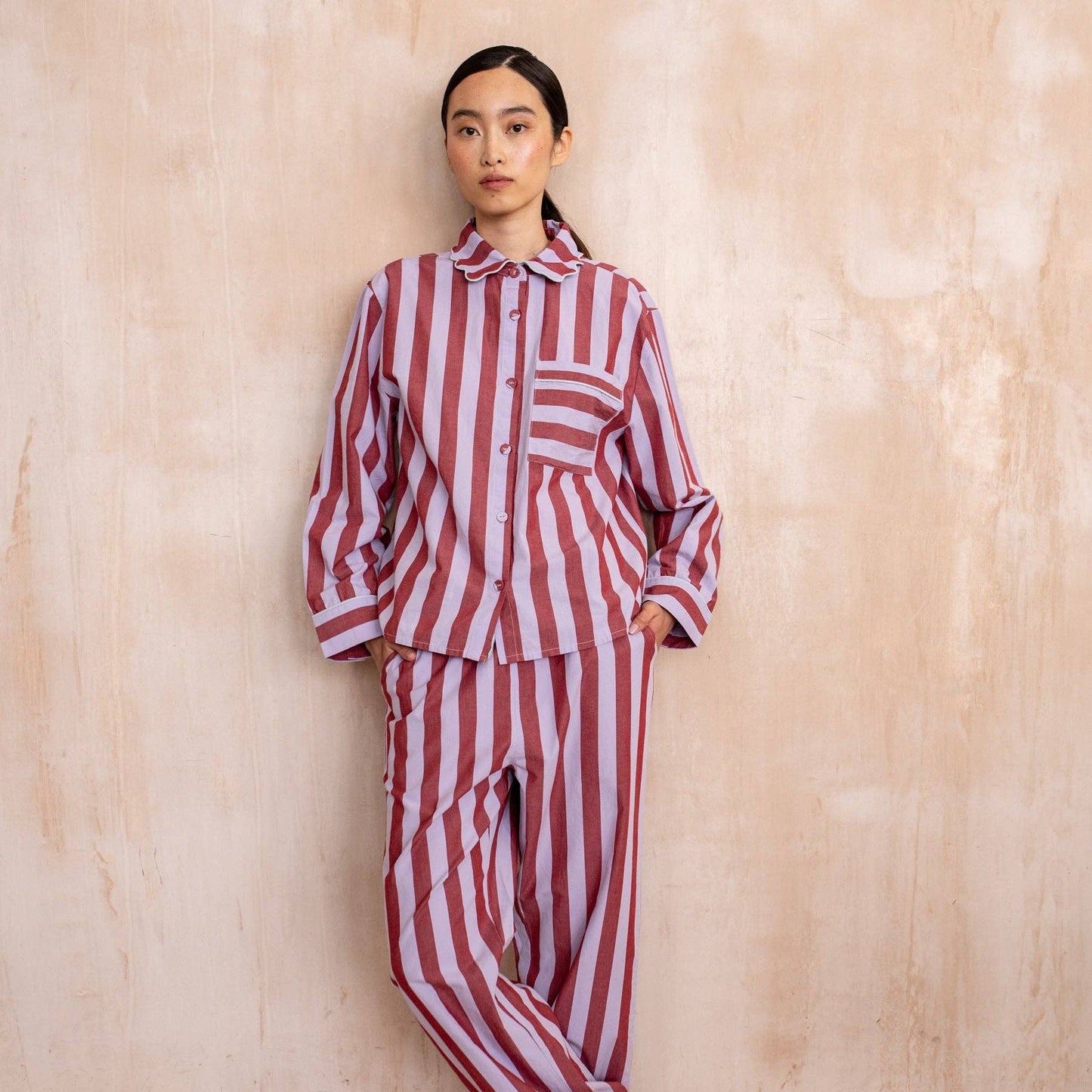Cotton Pyjamas in Lilac Stripe
