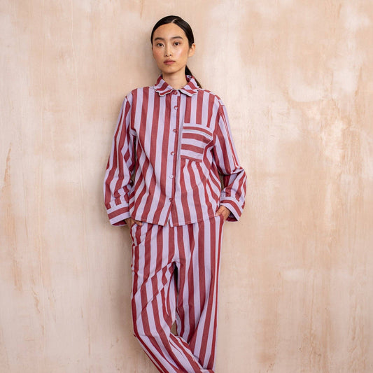 Cotton Pyjamas in Lilac Stripe