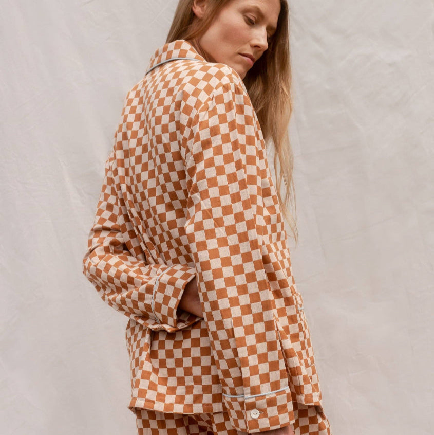Tbco Pyjamas TBCo Cotton Pyjamas in Honey Checkerboard – New Romantic