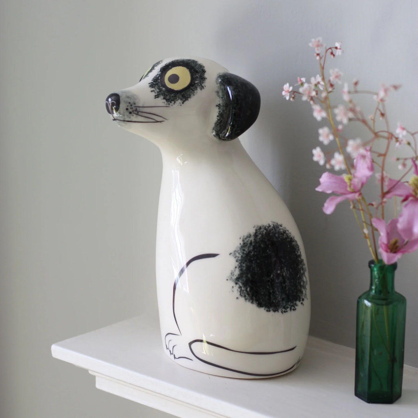 Handmade Ceramic Money Box - Black & White Dog