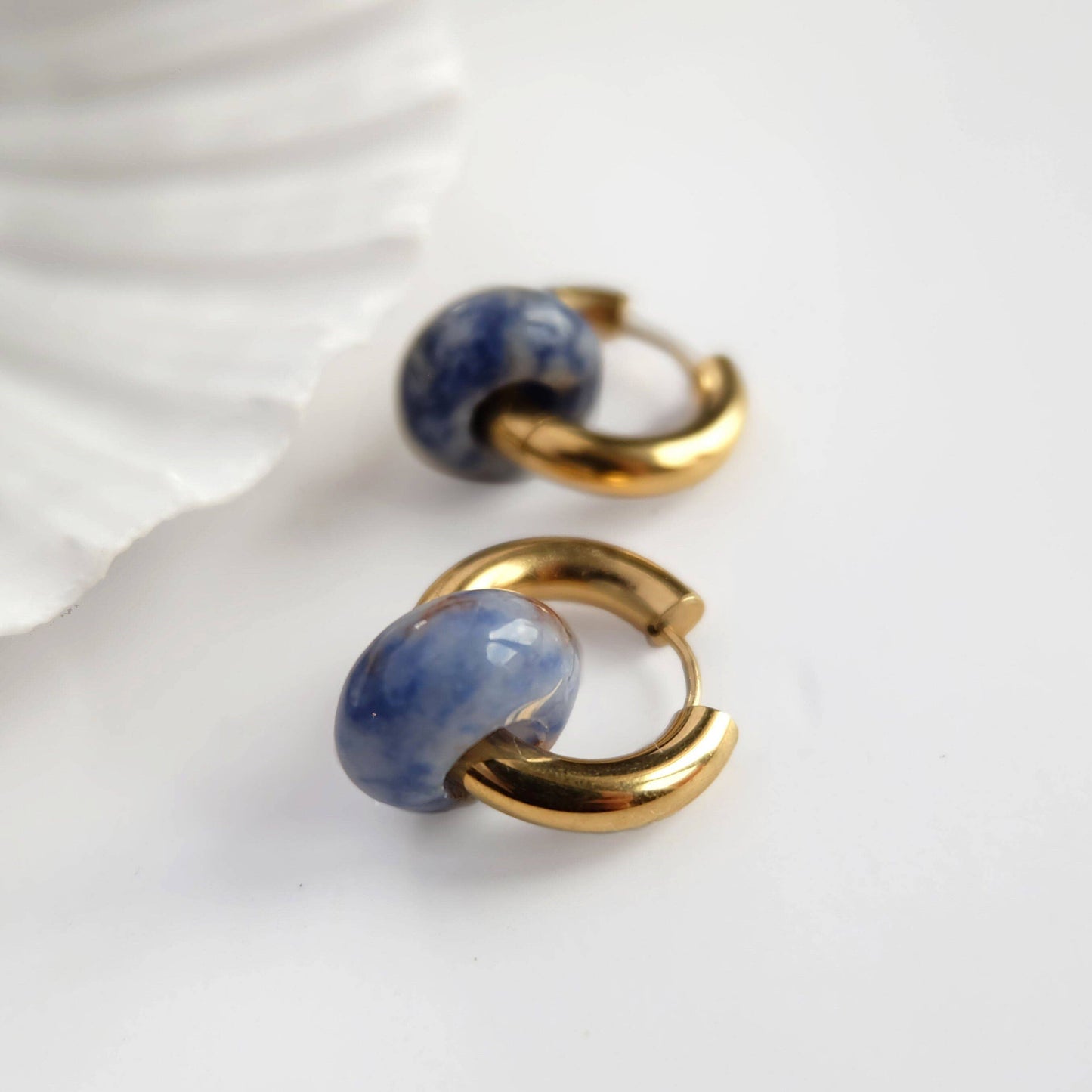 Chubby Gold Gemstone Hoop Earrings