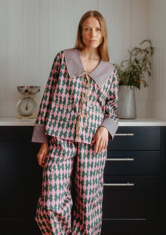 Cotton Pyjamas in Pink Harlequin