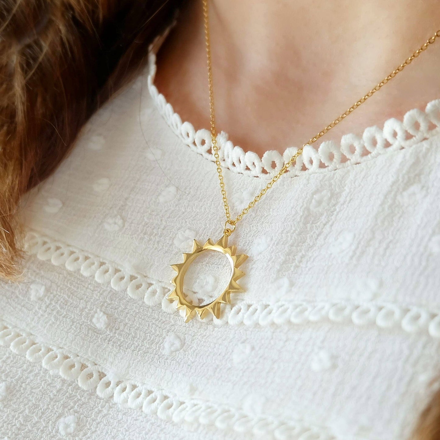 Gold Boho Abstract Sun Charm Necklace Pendant