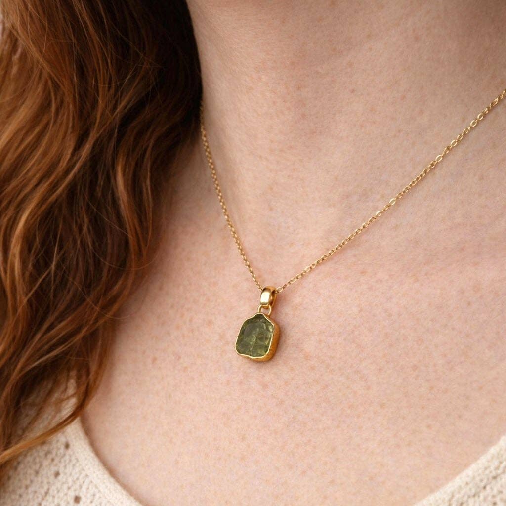 Raw Peridot Gemstone Necklace